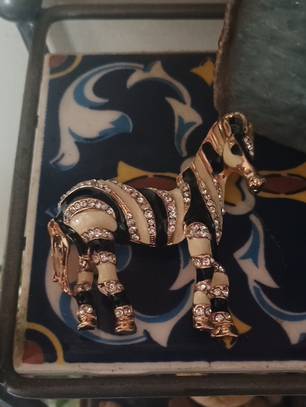Bejeweled Cream And Black Zebra Pendant